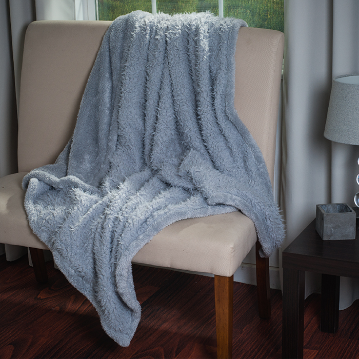 Lavish Home Solid Soft Plush Sherpa Fleece Throw Blanket Silver