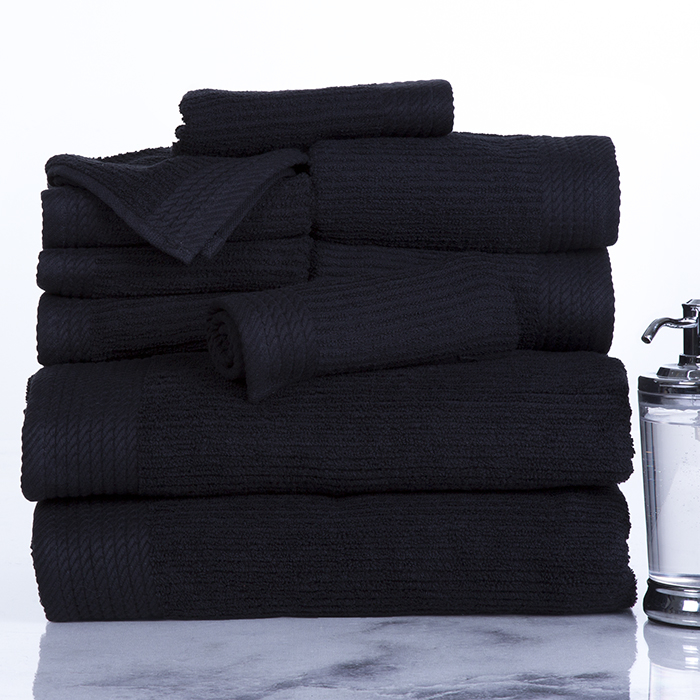 Lavish Home Ribbed 100% Cotton 10 Piece Towel Set - Black