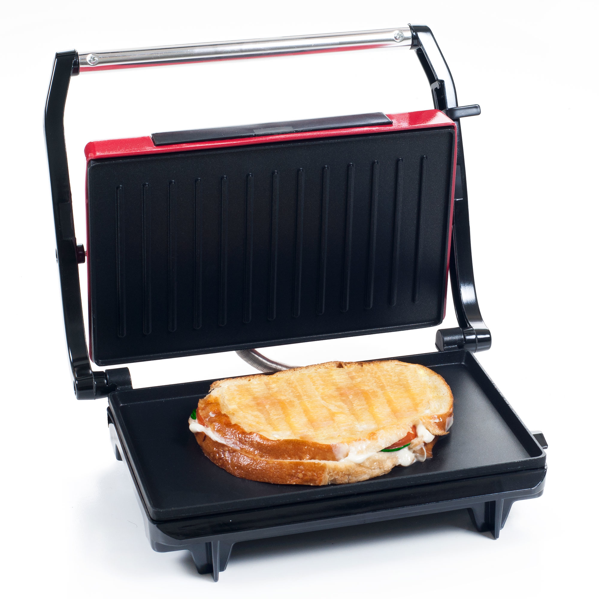 Chef Buddy Non-Stick Grill and Panini Press Gourmet Sandwich Maker Grill Meats Grease Channel for Meats