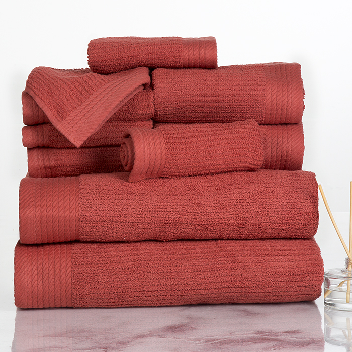 Lavish Home Ribbed 100% Cotton 10 Piece Towel Set - Brick