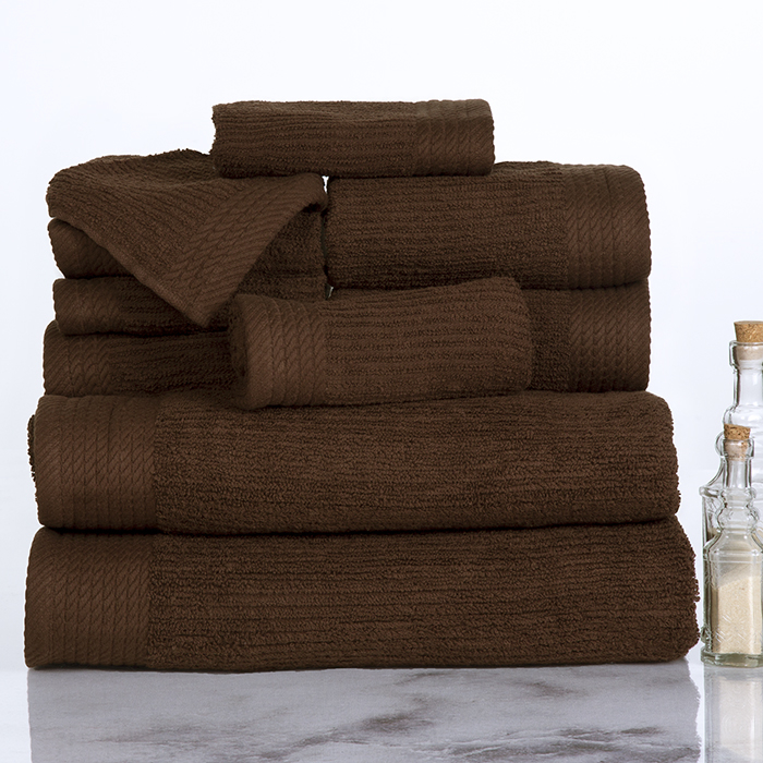 Lavish Home Ribbed 100% Cotton 10 Piece Towel Set - Chocolate