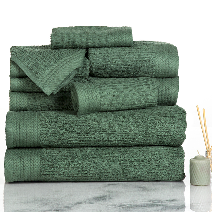 Lavish Home Ribbed 100% Cotton 10 Piece Towel Set - Green