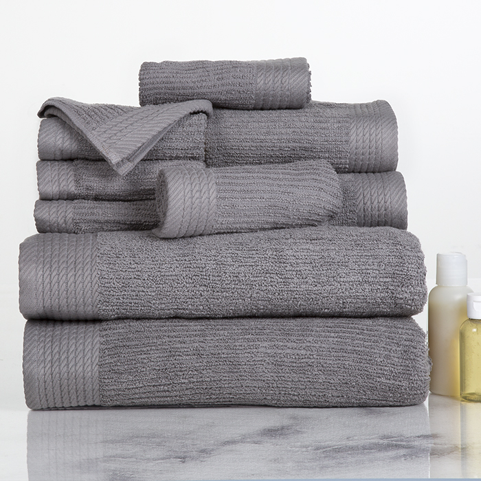 Lavish Home Ribbed 100% Cotton 10 Piece Towel Set - Silver