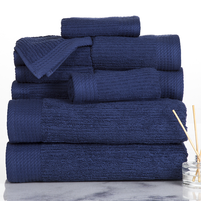 Lavish Home Ribbed 100% Cotton 10 Piece Towel Set - Navy