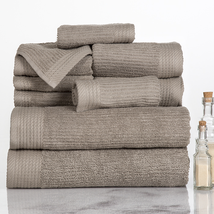 Lavish Home Ribbed 100% Cotton 10 Piece Towel Set - Taupe