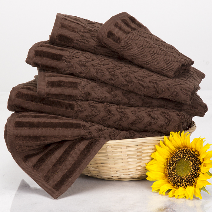 Lavish Home Chevron 100% Cotton 6 Piece Towel Set - Chocolate