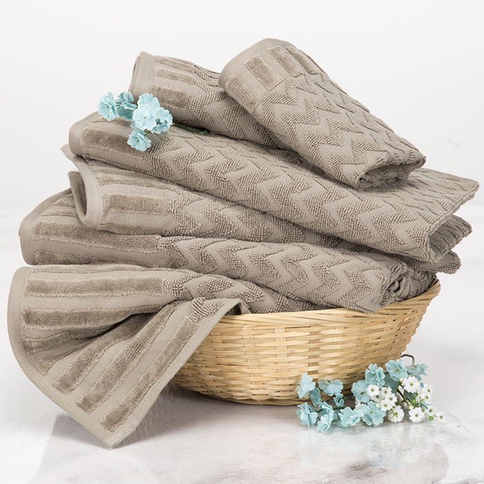 Lavish Home Chevron 100% Cotton 6 Piece Towel Set - Taupe