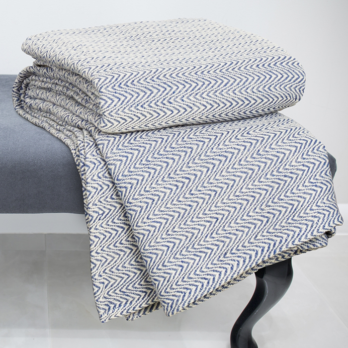 Lavish Home Chevron 100% Cotton Luxury Soft Blanket - F/q - Blue