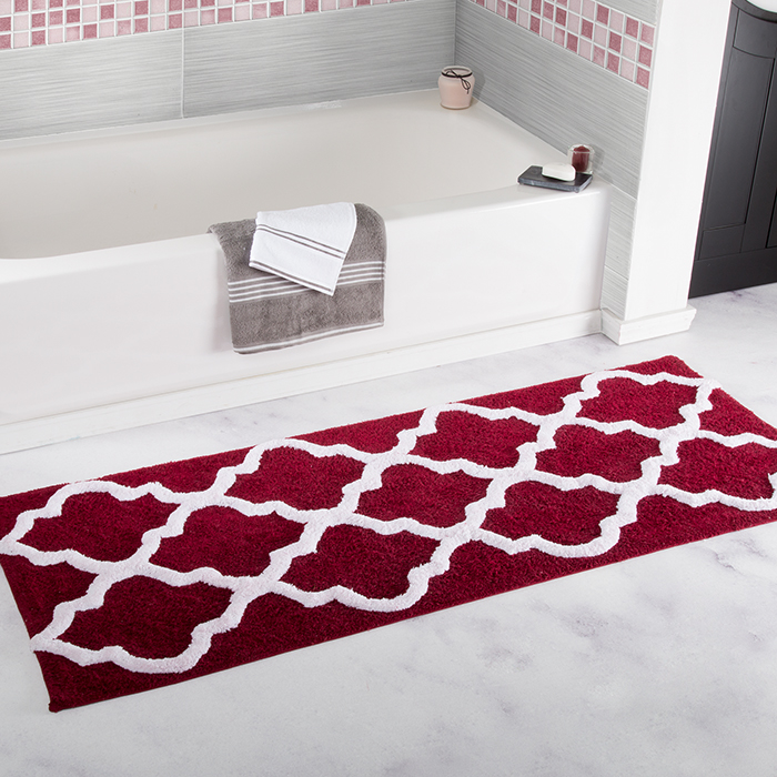 Lavish Home 100% Cotton Trellis Bathroom Mat - 24x60 Inches - Burgundy