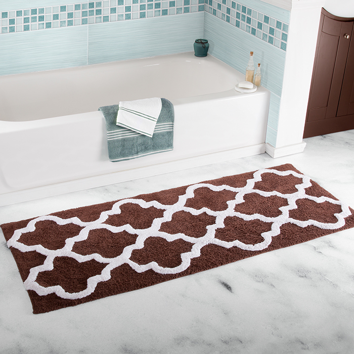 Lavish Home 100% Cotton Trellis Bathroom Mat- 24x60 Inches - Chocolate