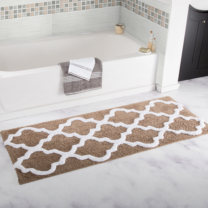 Lavish Home 100% Cotton Trellis Bathroom Mat - 24x60 Inches - Taupe