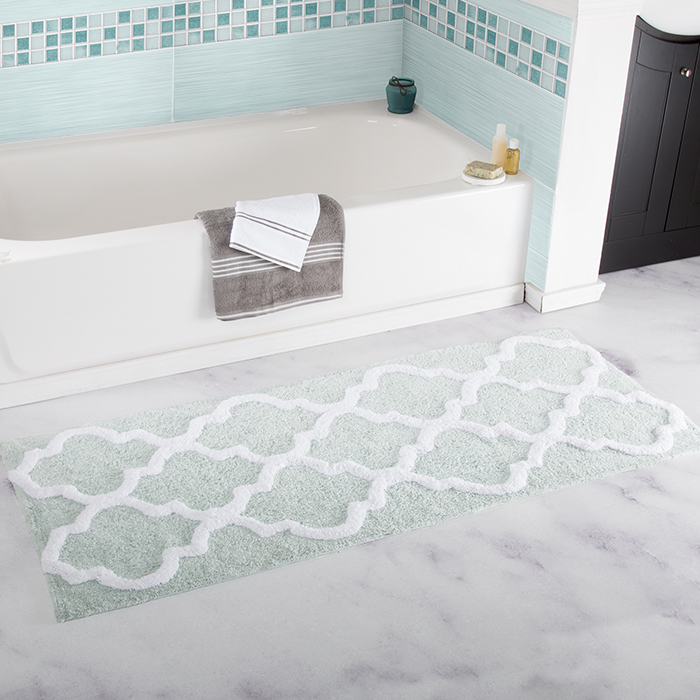 Lavish Home 100% Cotton Trellis Bathroom Mat - 24x60 Inches - Seafoam
