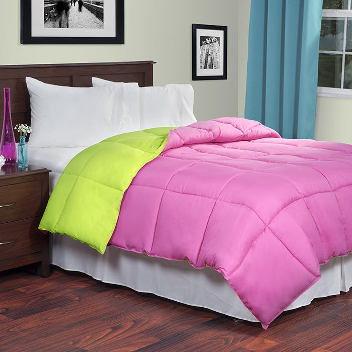 Lavish Home Reversible Down Alternative Comforter - Twin - Pink/lime