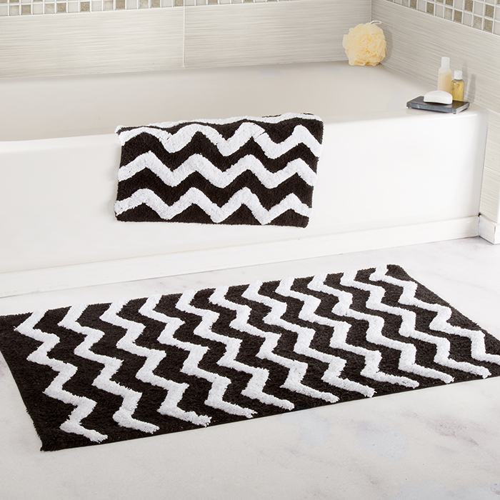 Lavish Home 100% Cotton 2 Piece Chevron Bathroom Mat Set - Black