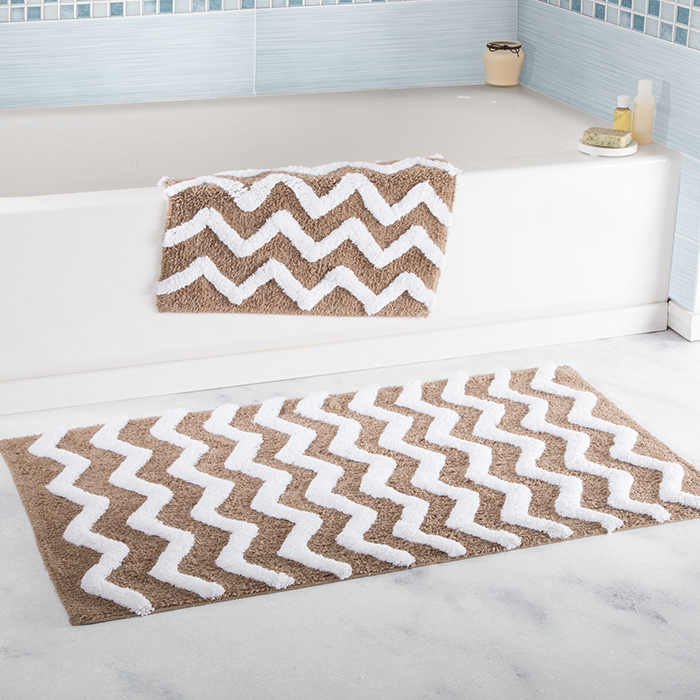 Lavish Home 100% Cotton 2 Piece Chevron Bathroom Mat Set - Taupe