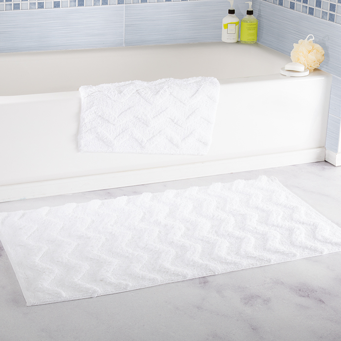 Lavish Home 100% Cotton 2 Piece Chevron Bathroom Mat Set - White