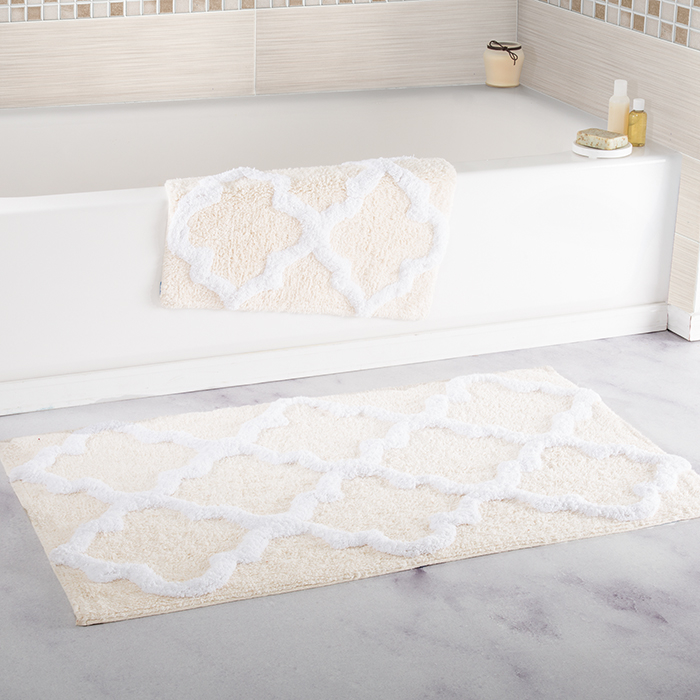 Lavish Home 100% Cotton 2 Piece Trellis Bathroom Mat Set - Bone