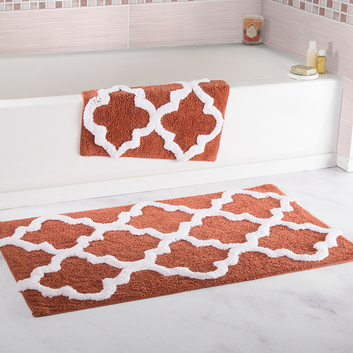 Lavish Home 100% Cotton 2 Piece Trellis Bathroom Mat Set - Brick
