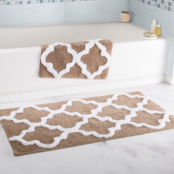 Lavish Home 100% Cotton 2 Piece Trellis Bathroom Mat Set - Taupe