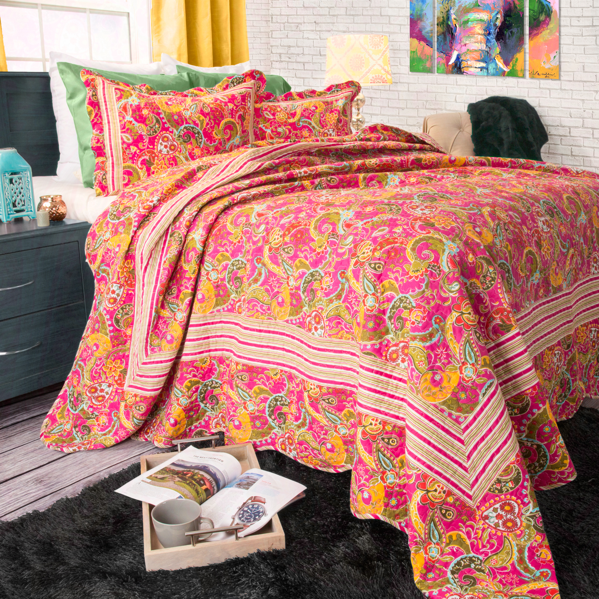 Lavish Home 3 Piece Paisley Quilt Set - King