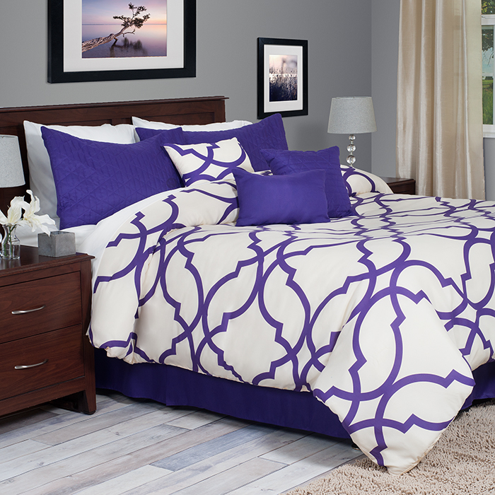 Everyday Home 7 Piece Oversized Trellis Comforter Set-king-purple