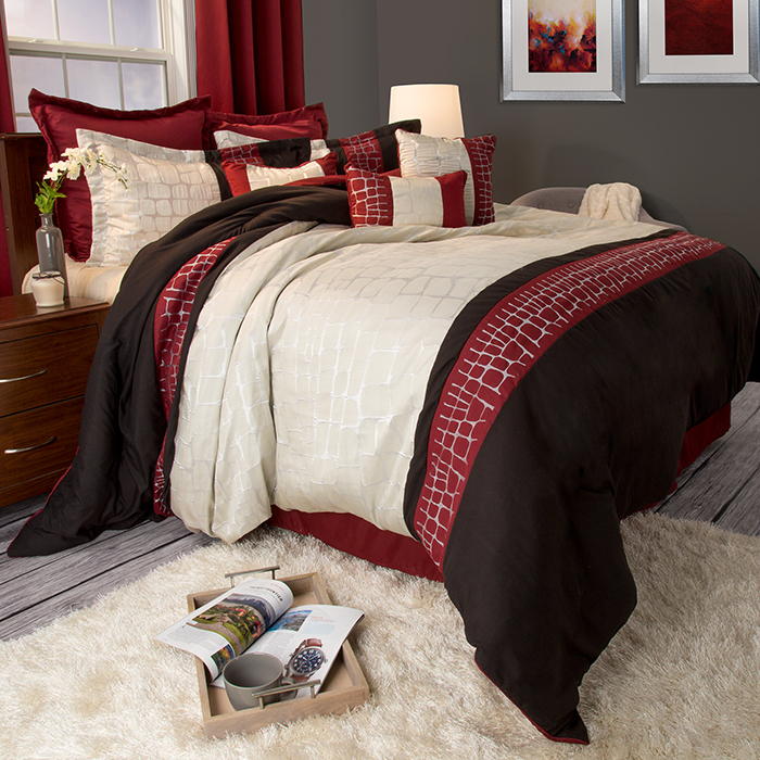 Lavish Home Ashley 9 Piece Comforter Set - Queen - Burgundy