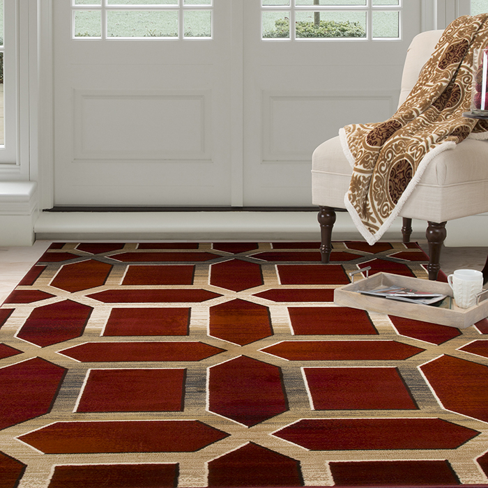 Lavish Home Opus Art Deco Area Rug - Burgundy - 5