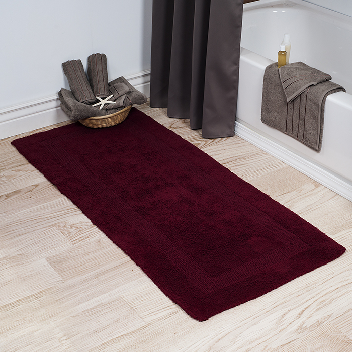 Lavish Home 100% Cotton Reversible Long Bath Rug - Burgundy - 24x60