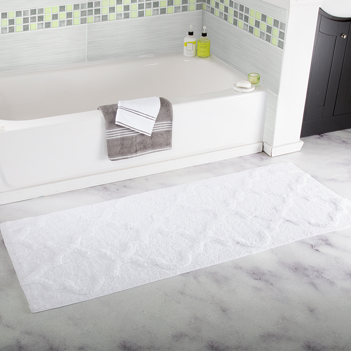 Lavish Home 100% Cotton Trellis Bathroom Mat - 24x60 Inches - White