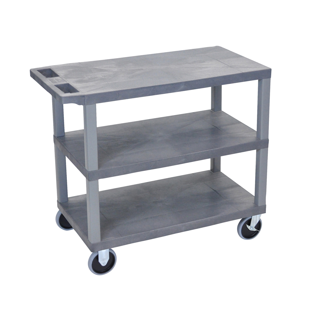 Luxor Multipurpose Storage Gray 18x32 Utility Cart With 3 Flat Shelves