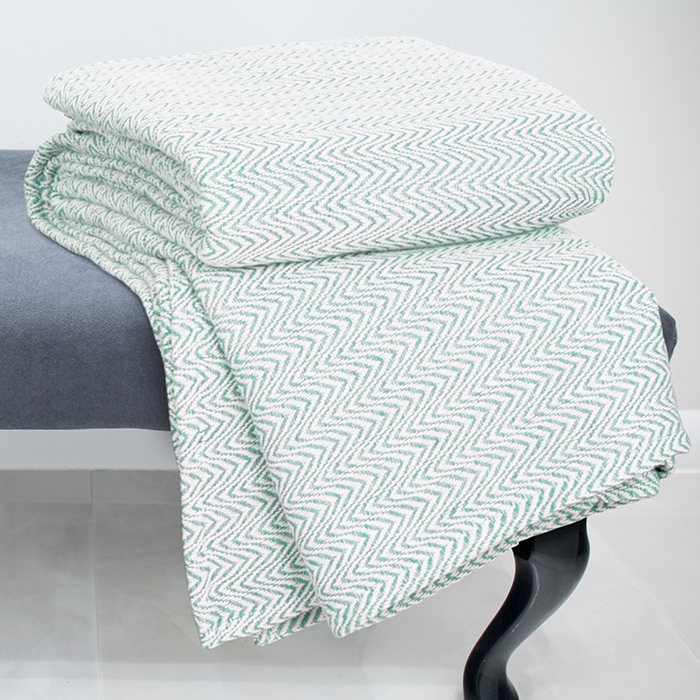 Blanket-100% Cotton Twin Chevron Luxury Soft Blanket By Lavish Home - Seafoam