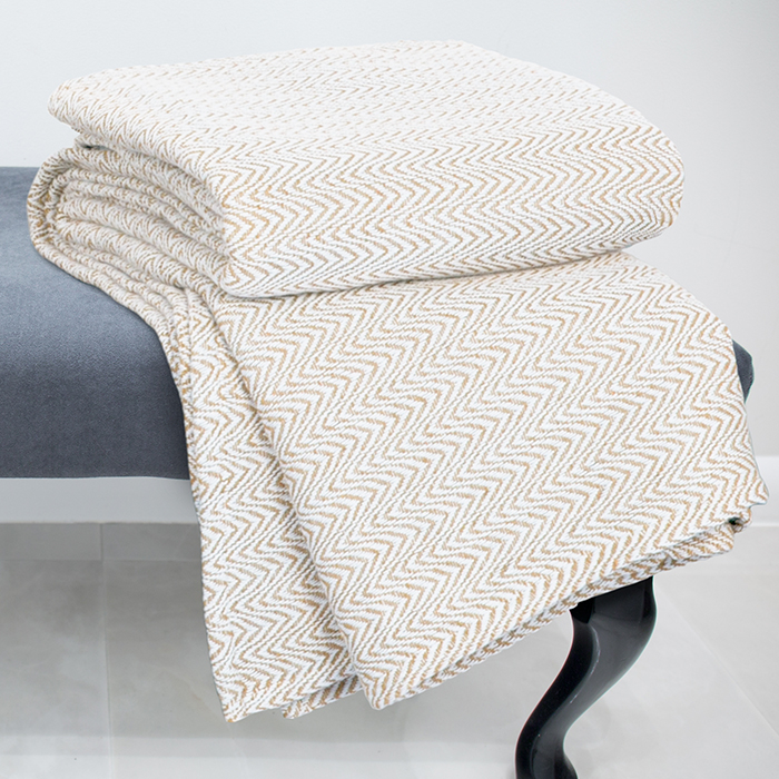 Blanket-100% Cotton King Chevron Luxury Soft Blanket By Lavish Home - Taupe