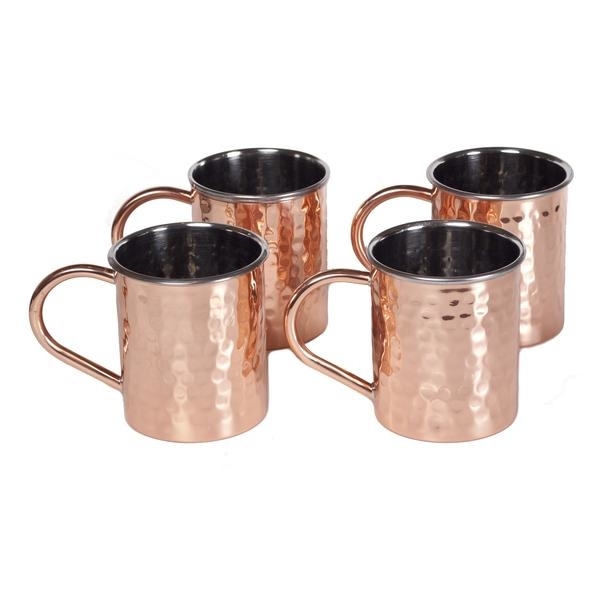 Tall Hammered Polished Handmade Copper Mugs (Set of 4)