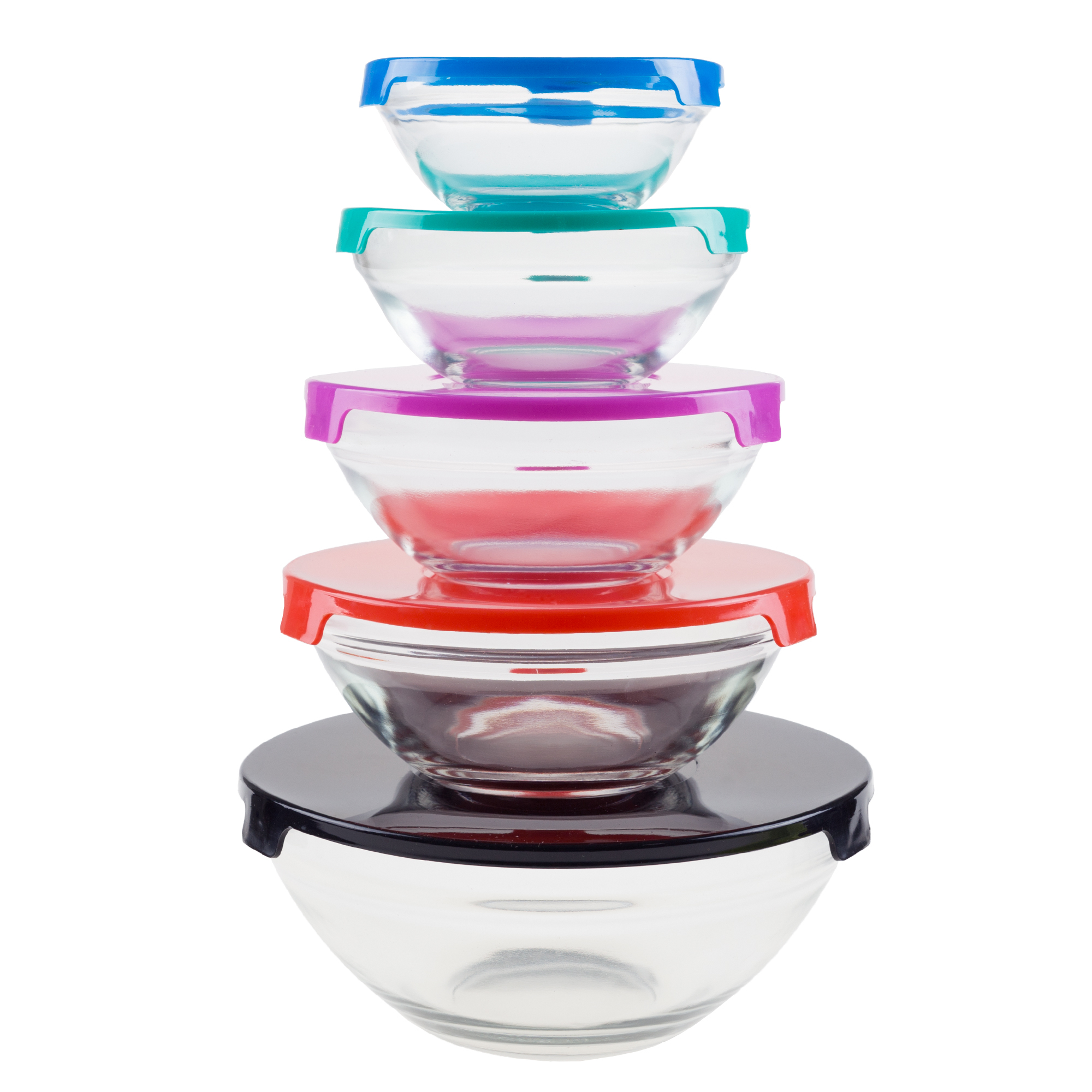 Glass Bowl Set 10 Pieces with Multi Colored Plastic Lids by Chef Buddy