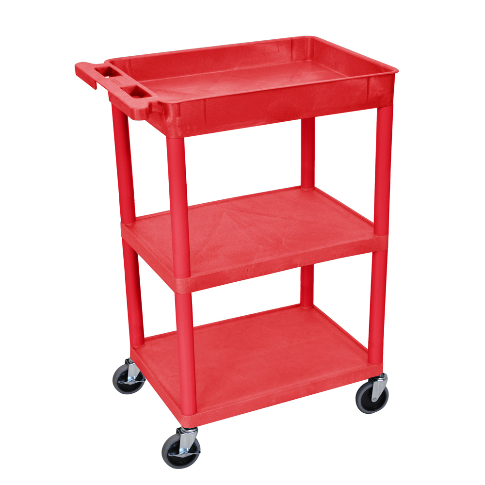 Offex Of-rdstc122rd Presentation 1top Tub Cart & 2 Flat Shelves - Red
