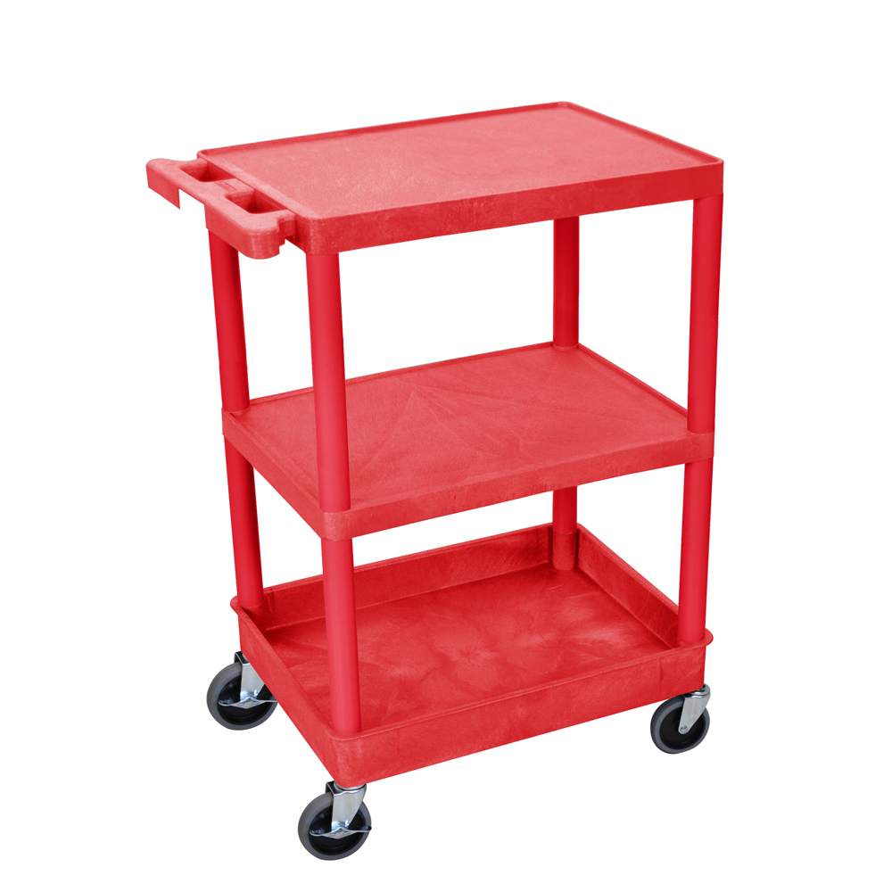 Offex Of-rdstc221rd Flat Top/middle & Tub Bottom Shelf Cart - Red
