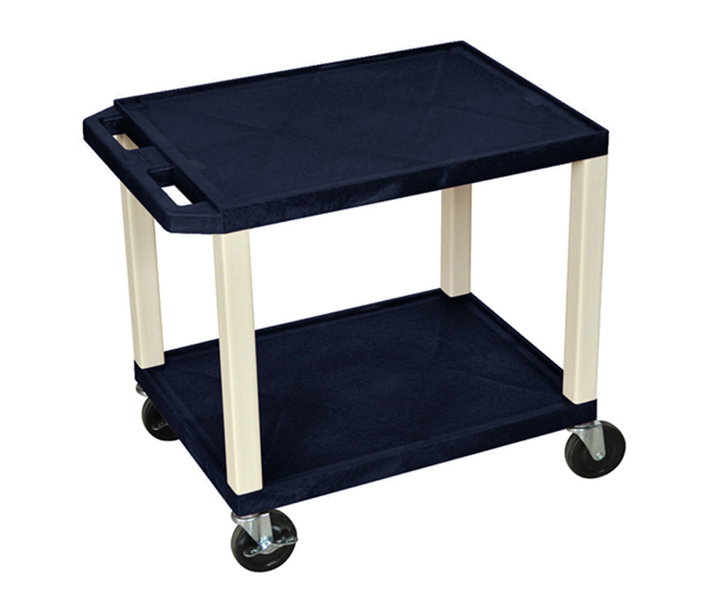 Offex Multipurpose 26\" Navy Two Shelves A/v Utility Cart - Black Legs - Putty Legs