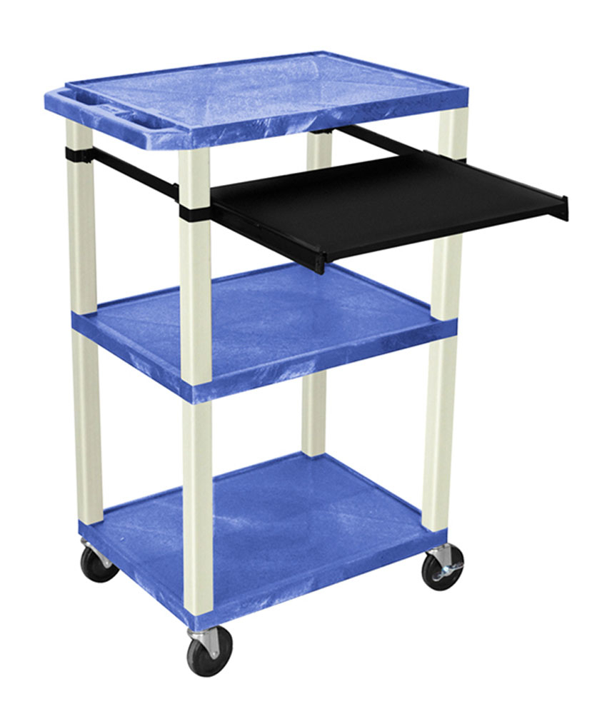 Offex Of-wtps42bue-p Tuffy Multipurpose Av Cart - 4 Shelves & Pullout Tray Blue - Putty