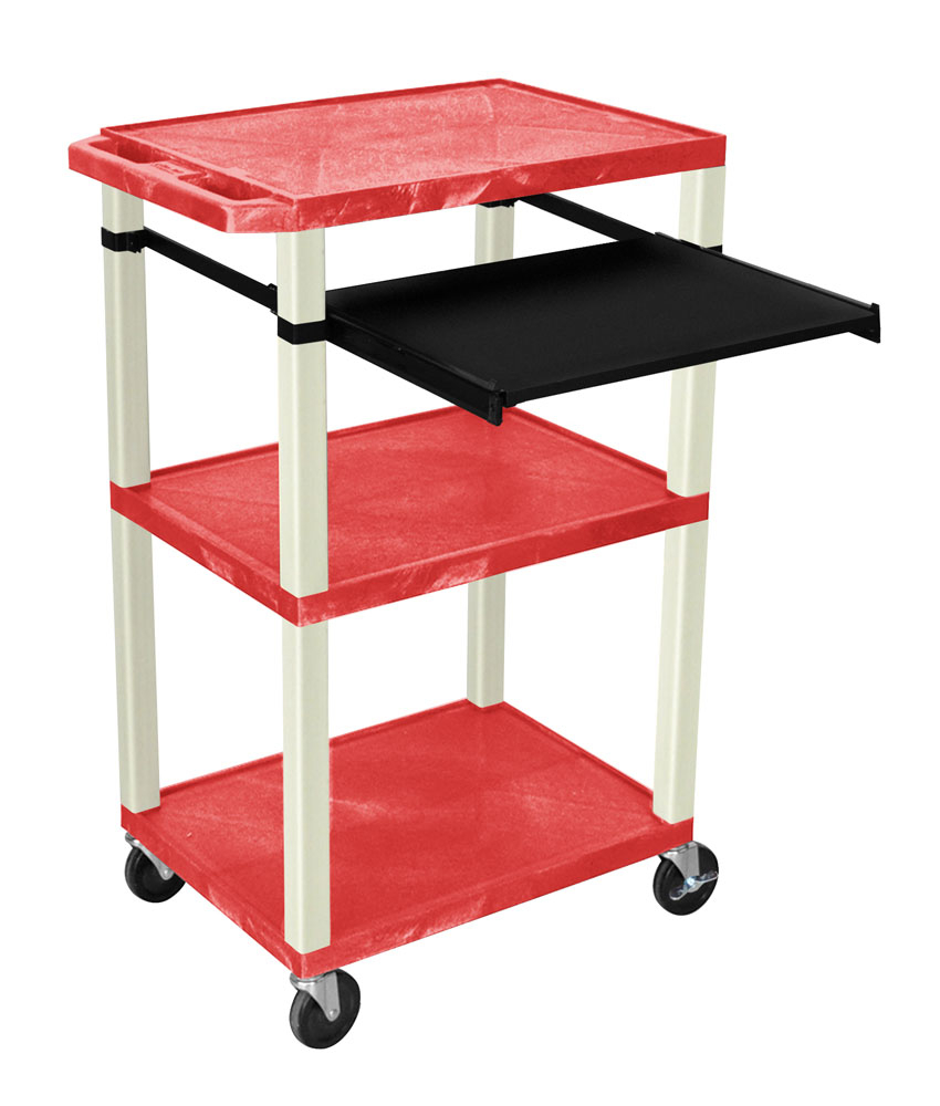 Offex Of-wtps42re-p Tuffy Multipurpose Av Cart - 4 Shelves & Pullout Tray Red - Putty Legs