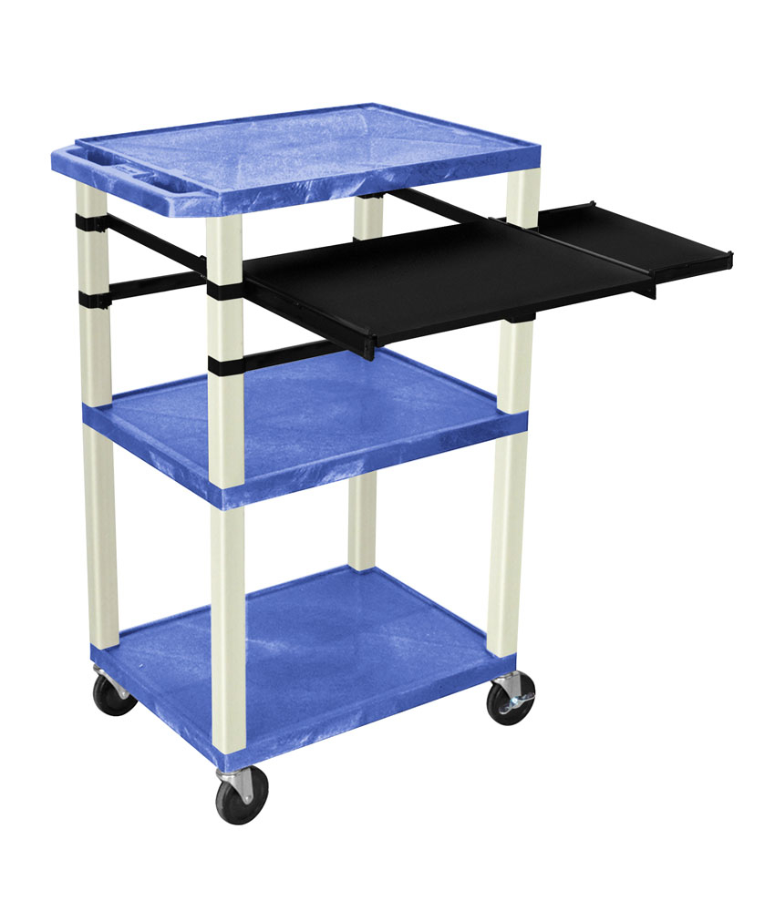 Offex Of-wtpslp42bue-p Tuffy Multipurpose A/v Cart - 3 Shelves & Pullout - Putty Legs - Putty Legs