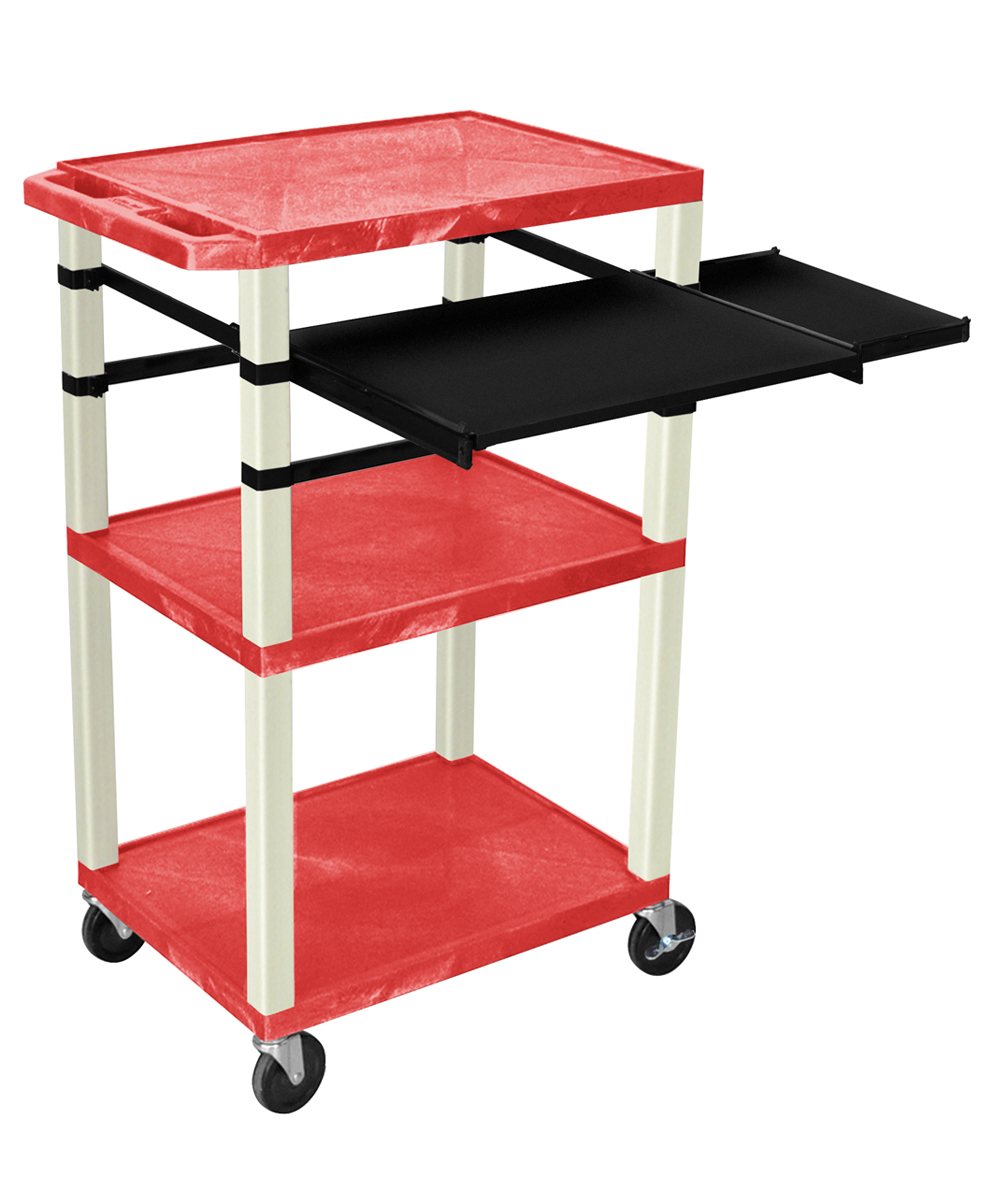 Offex Of-wtpslp42re-p Tuffy Multipurpose A/v Cart - 3 Shelves & Pullout - Putty Legs - Putty Legs
