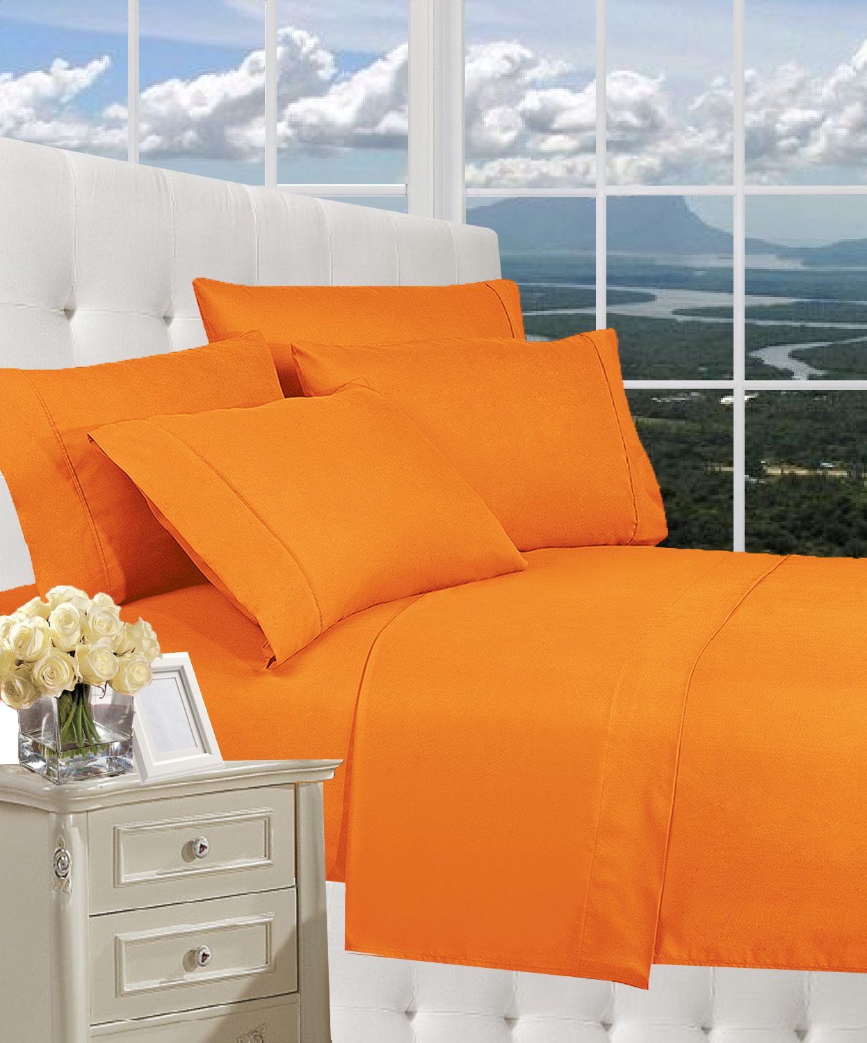 Elegant Comfort 1800 Series Wrinkle Resistant Egyptian Quality Hypoallergenic Ultra Soft Luxury 4-piece Bed Sheet Set, King, Elite Orange