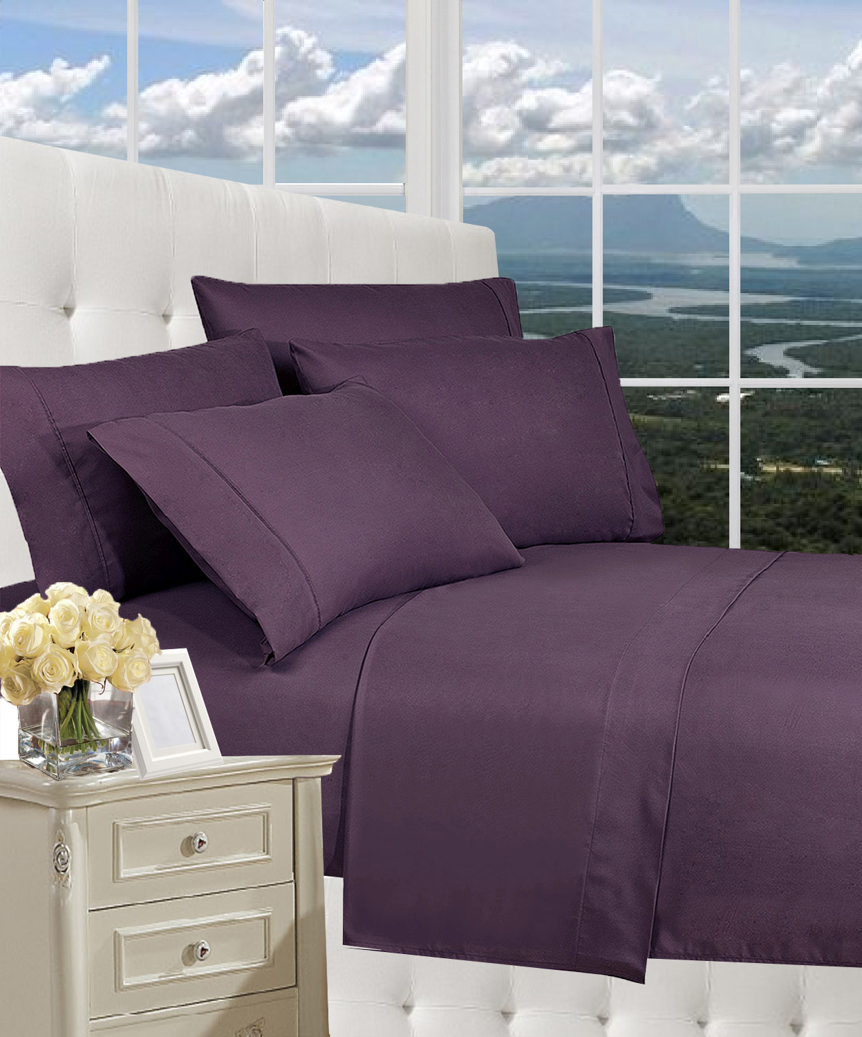 Elegant Comfort 1800 Series Wrinkle Resistant Egyptian Quality Hypoallergenic Ultra Soft Luxury 4-piece Bed Sheet Set, King, Purple