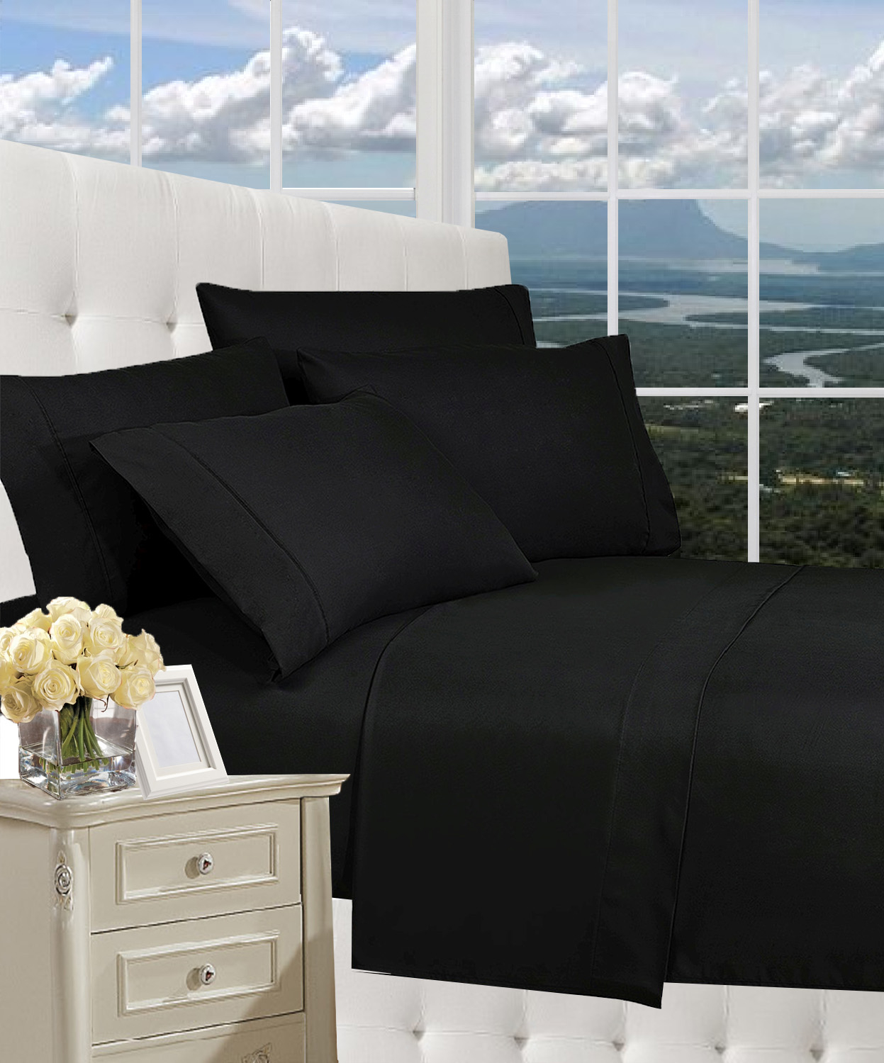 Elegant Comfort 1800 Series Wrinkle Resistant Egyptian Quality Ultra Soft Luxury 4-piece Bed Sheet Set, California King, Black