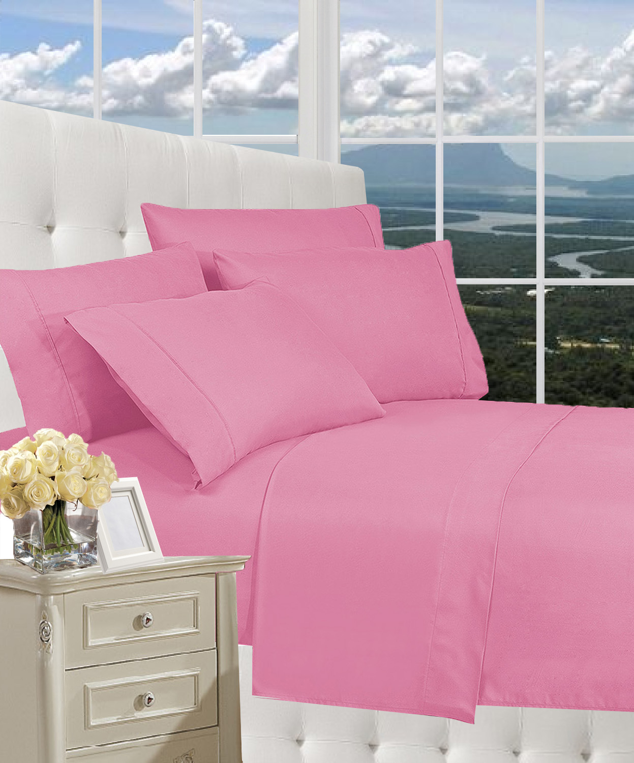Elegant Comfort 1800 Series Wrinkle Resistant Egyptian Quality Ultra Soft Luxury 4-piece Bed Sheet Set, California King, Light Pink