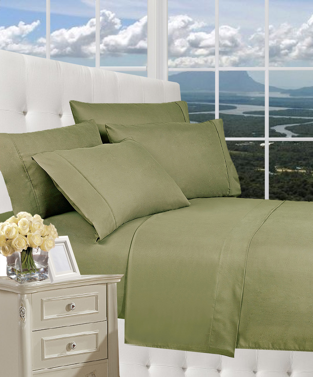 Elegant Comfort 1800 Series Wrinkle Resistant Egyptian Quality Ultra Soft Luxury 4-piece Bed Sheet Set, California King, Sage