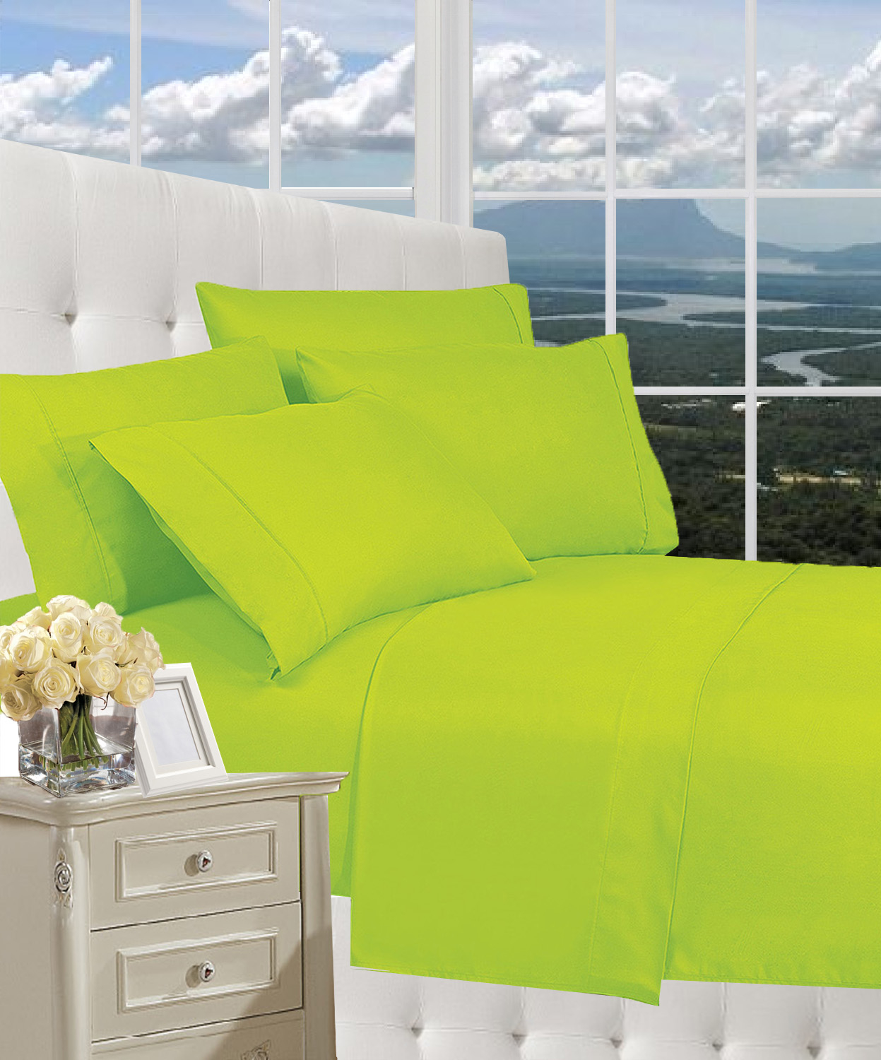 Elegant Comfort 1800 Series Wrinkle Resistant Egyptian Quality Hypoallergenic Ultra Soft Luxury 4-piece Bed Sheet Set, Full, Lime