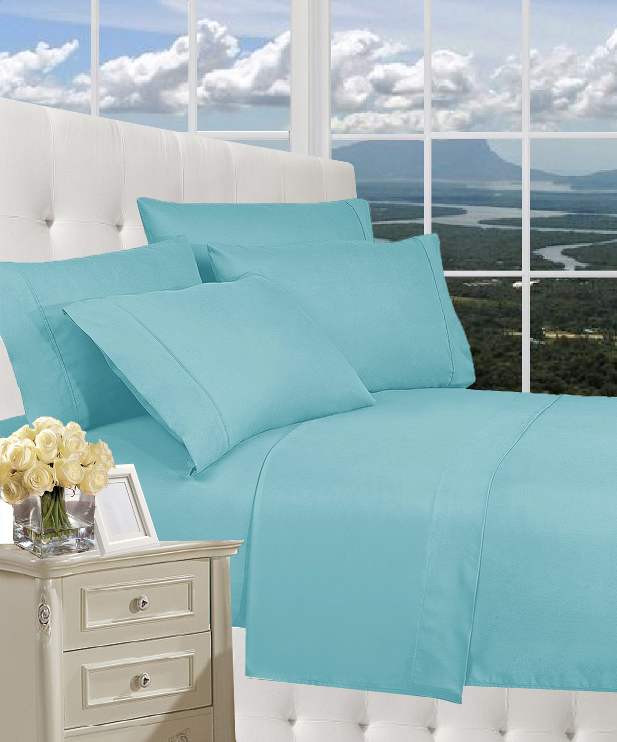Elegant Comfort 1800 Series Wrinkle Resistant Egyptian Quality Hypoallergenic Ultra Soft Luxury 4-piece Bed Sheet Set, Full, Aqua