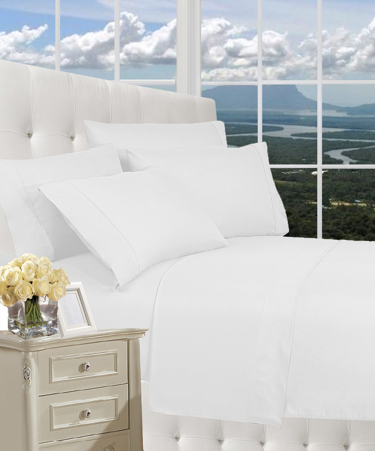 Elegant Comfort 1800 Series Wrinkle Resistant Egyptian Quality Ultra Soft Luxury 4-piece Bed Sheet Set, California King, White