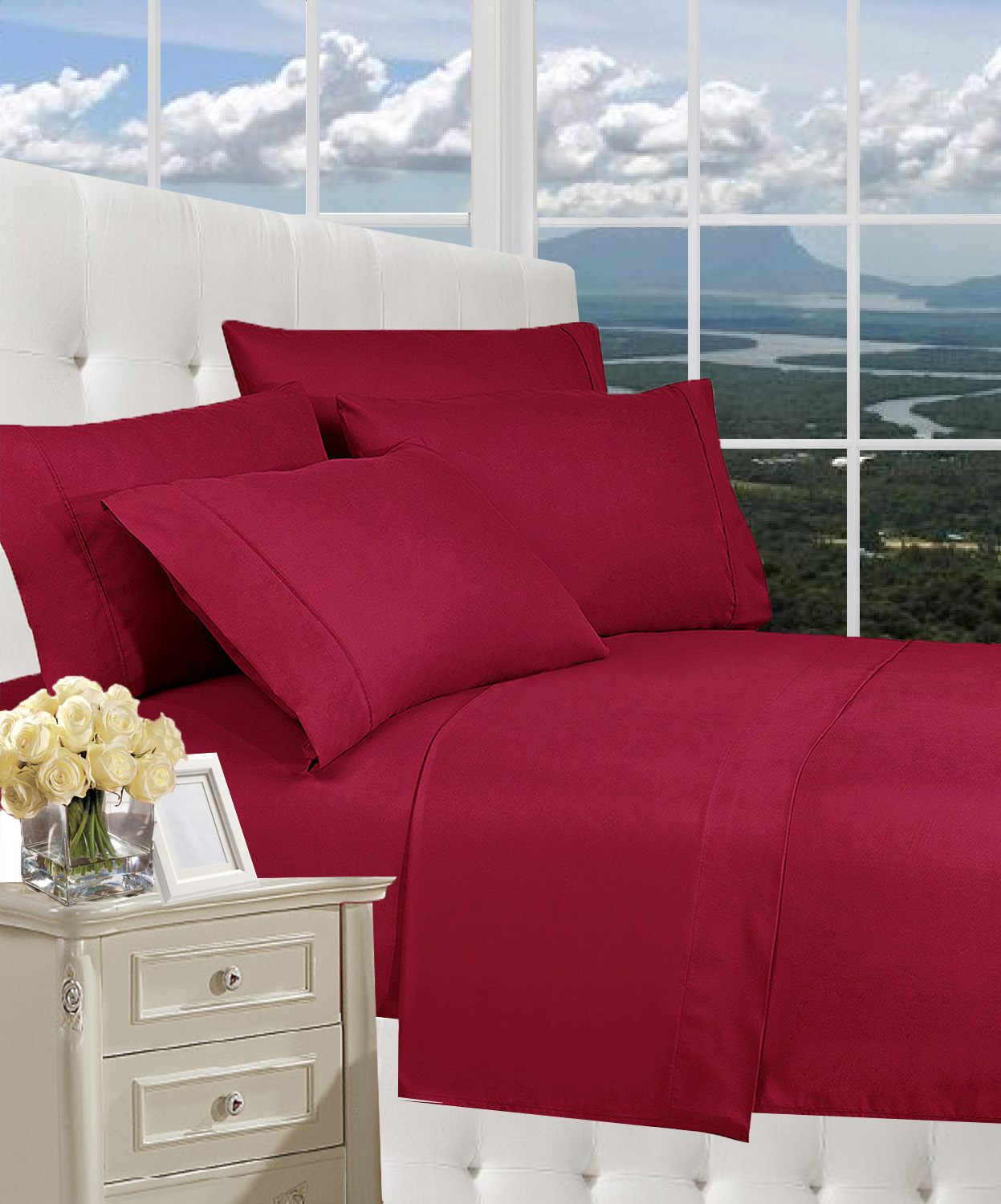 Elegant Comfort 1800 Series Wrinkle Resistant Egyptian Quality Hypoallergenic Ultra Soft Luxury 4-piece Bed Sheet Set, Full, Burgundy